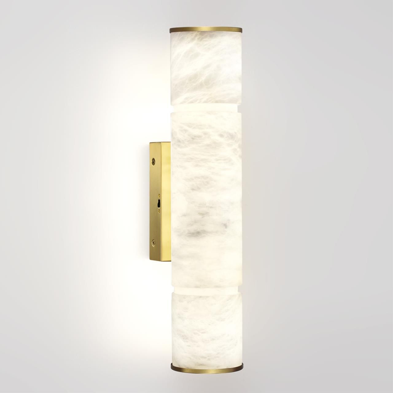 Бра с цилиндрическим плафоном из белого алебастра на прямоугольном основании Латунь Cryptocrystalline Stone в Челябинске