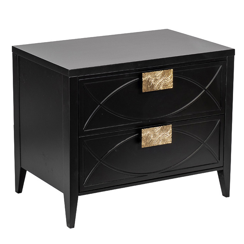 Тумба с 2-мя ящиками Amelie Black Nightstand Черная Черный Золотой Тумба с 2-мя ящиками Amelie Black Nightstand Черная Черный Золотой в Челябинске | Loft Concept
