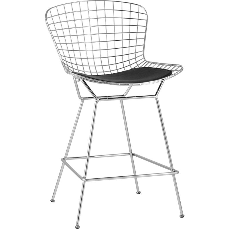 Полубарный стул Bertoia Barstool Хромированный с Черной подушкой Хром Черный в Челябинске | Loft Concept 