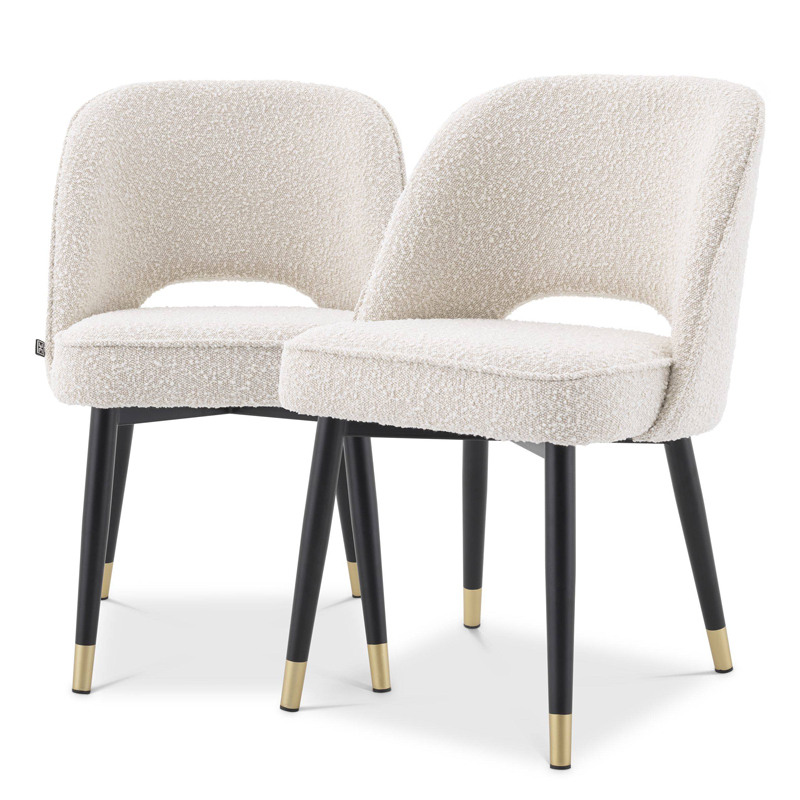 Комплект из двух стульев Eichholtz Dining Chair Cliff set of 2 Boucle cream Кремовый Черный Латунь Комплект из двух стульев Eichholtz Dining Chair Cliff set of 2 Boucle cream Кремовый Черный Латунь в Челябинске | Loft Concept