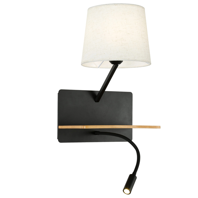 Бра с абажуром и гибким спотом Trumpet Wall Black USB Белый Коричневый Черный Бра с абажуром и гибким спотом Trumpet Wall Black USB Белый Коричневый Черный в Челябинске | Loft Concept