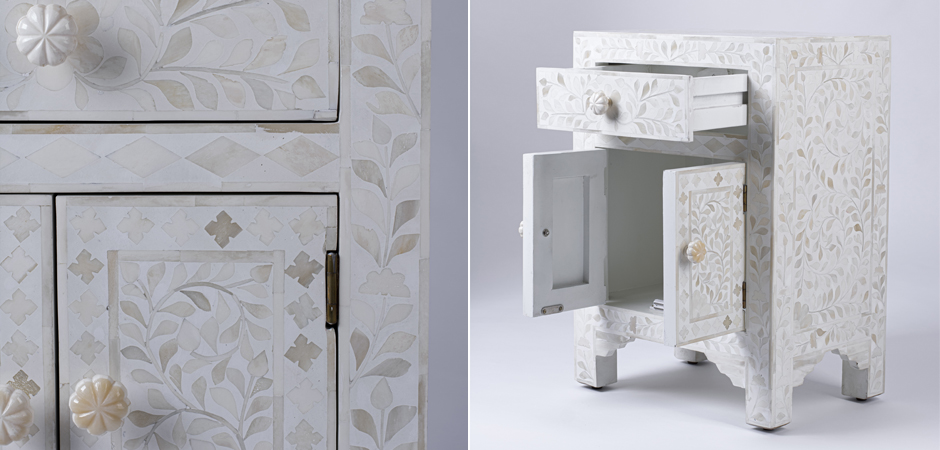 Тумбочка с инкрустацией BONE INLAY BEDSIDE Белая Тумбочка с инкрустацией BONE INLAY BEDSIDE Белая - Loft-Concept в Челябинске