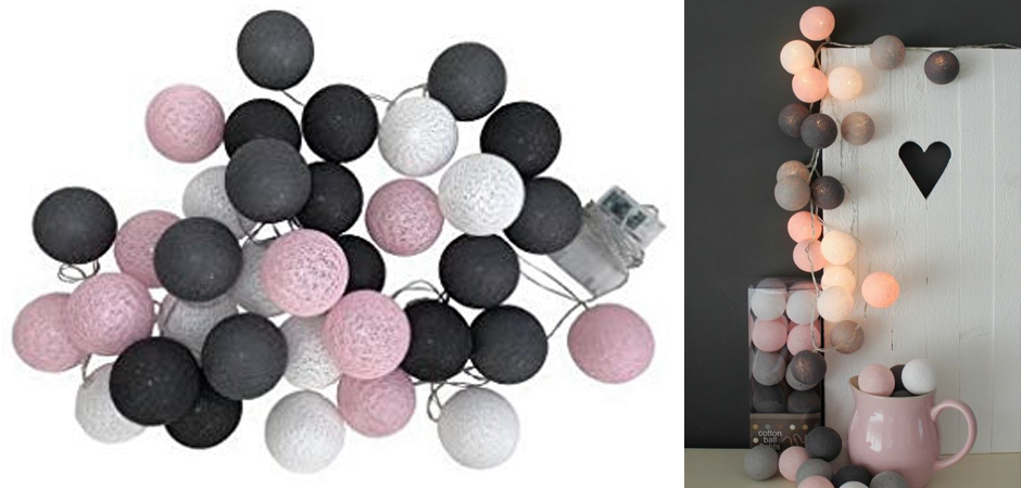 Гирлянда хлопковые фонарики Сotton Ball Pink-Grey - Loft-Concept в Челябинске