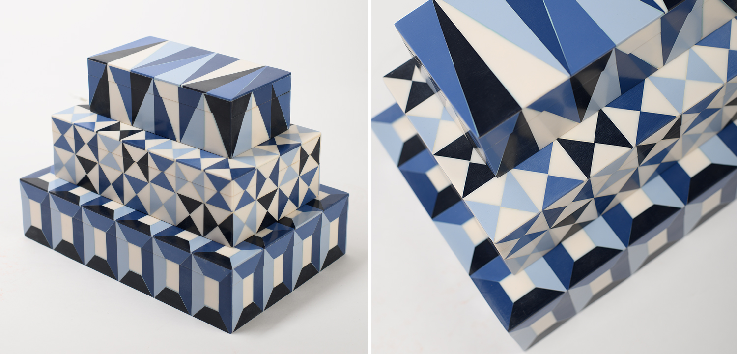 Шкатулка Small Triangles Blue Bone Inlay Box - фото №1