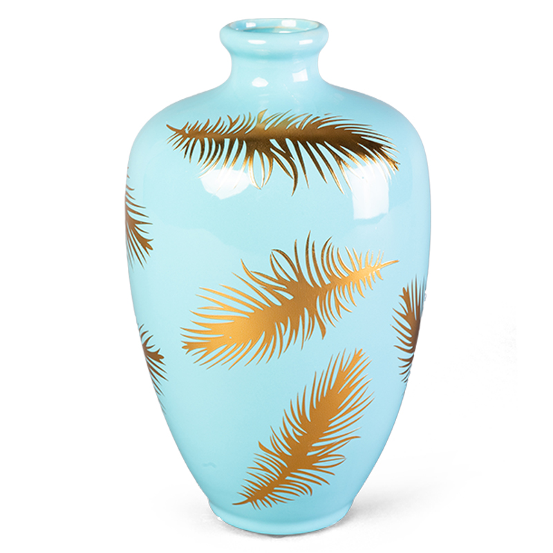 Ваза Gold feathers on blue Vase 25 Голубой Глянцевое золото Ваза Gold feathers on blue Vase 25 Голубой Глянцевое золото в Челябинске | Loft Concept