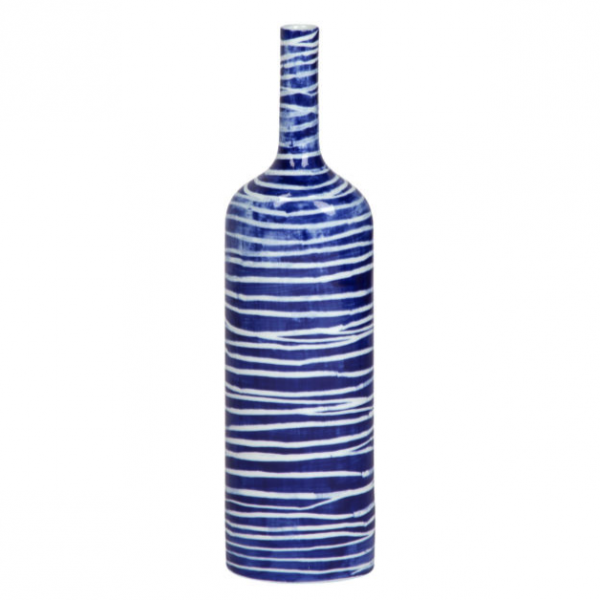 Ваза blue & white ornament Striped Bottle Синий Белый Ваза blue & white ornament Striped Bottle Синий Белый в Челябинске | Loft Concept