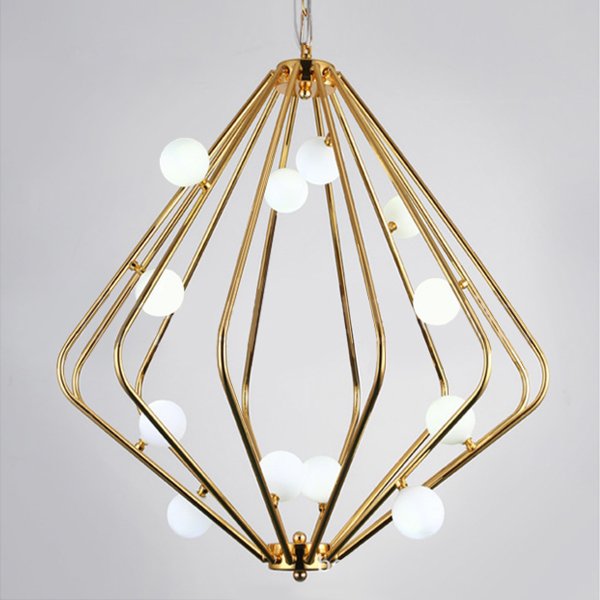 Люстра Cage with white balls Chandelier Золотой Прозрачный белый в Челябинске | Loft Concept 
