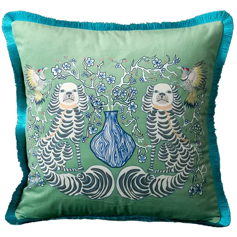 Декоративная подушка Two Dogs Turquoise Cushion Зеленый шалфей Бирюзовый Голубой Белый в Челябинске | Loft Concept 