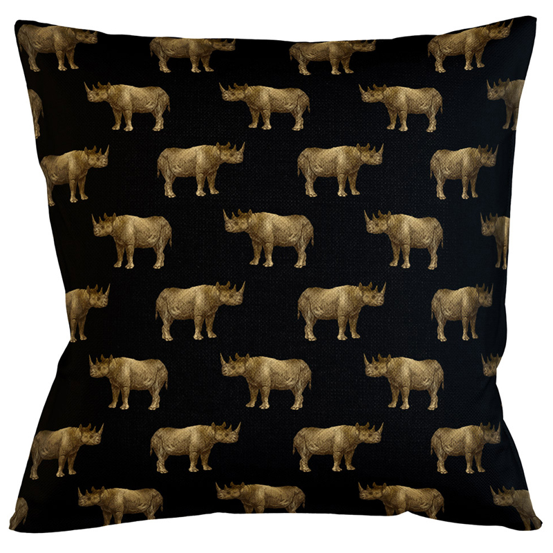 Декоративная подушка с узором из носорогов Home Safari Black Черный Коричневый Декоративная подушка с узором из носорогов Home Safari Black Черный Коричневый в Челябинске | Loft Concept