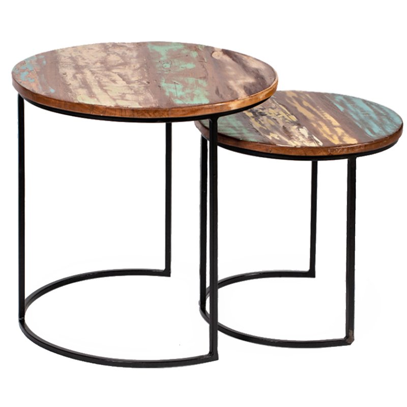 Набор приставных столиков Antique Wood Side Table Коричневый винтаж Черный Набор приставных столиков Antique Wood Side Table Коричневый винтаж Черный в Челябинске | Loft Concept