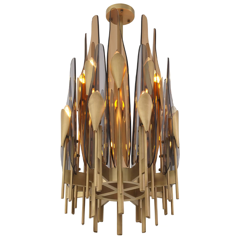 Люстра Eichholtz Chandelier Sky Vertical Латунь Стекло Смок Янтарный Люстра Eichholtz Chandelier Sky Vertical Латунь Стекло Смок Янтарный в Челябинске | Loft Concept