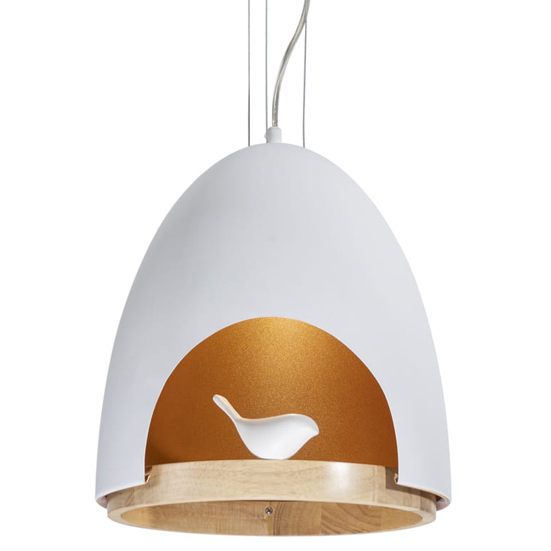 Люстра белого цвета с деревянным обручем PROVENCE BIRD Белый Золотой Бежевый Люстра белого цвета с деревянным обручем PROVENCE BIRD Белый Золотой Бежевый в Челябинске | Loft Concept