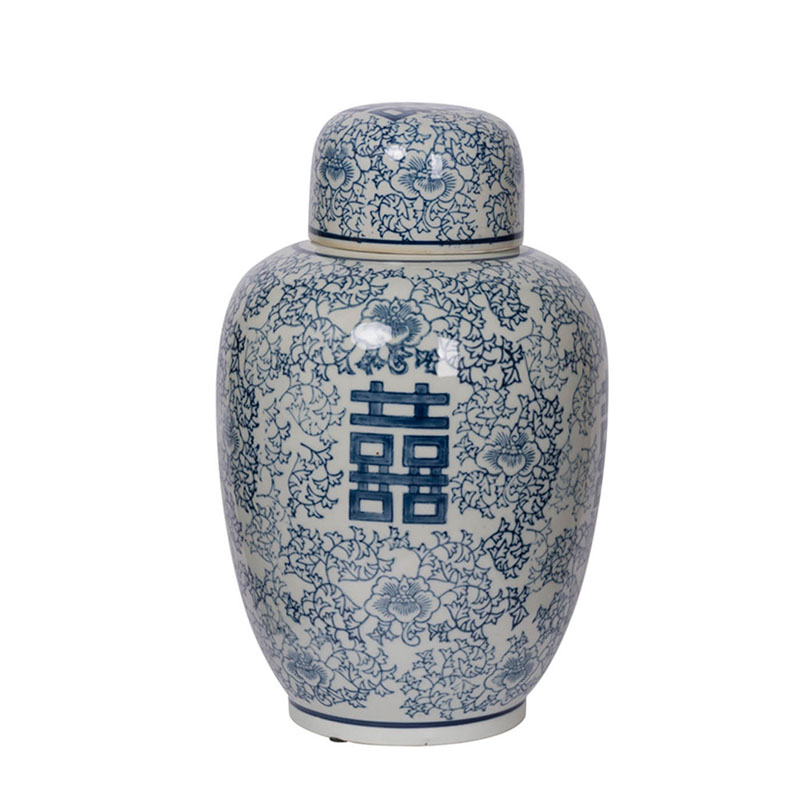 Китайская ваза c крышкой Blue & White Ornament Vase Белый Синий Китайская ваза c крышкой Blue & White Ornament Vase Белый Синий в Челябинске | Loft Concept