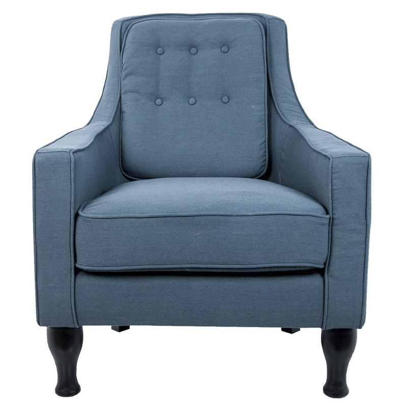 Кресло с мягкой обивкой из льна на 4-х ножках из массива березы Scarlett Armchair blue Голубой Черный Кресло с мягкой обивкой из льна на 4-х ножках из массива березы Scarlett Armchair blue Голубой Черный в Челябинске | Loft Concept