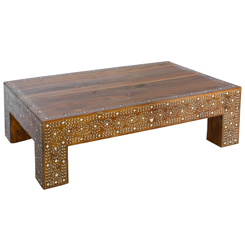 Кофейный стол Wooden Bone Inlay Coffee Table Коричневый Белый Кофейный стол Wooden Bone Inlay Coffee Table Коричневый Белый в Челябинске | Loft Concept