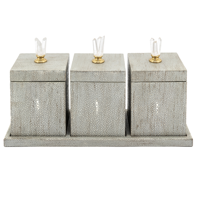 Набор шкатулок BOX KRIZIA SET3PCS Stingray Skin Светло-серый Прозрачный Латунь Набор шкатулок BOX KRIZIA SET3PCS Stingray Skin Светло-серый Прозрачный Латунь в Челябинске | Loft Concept