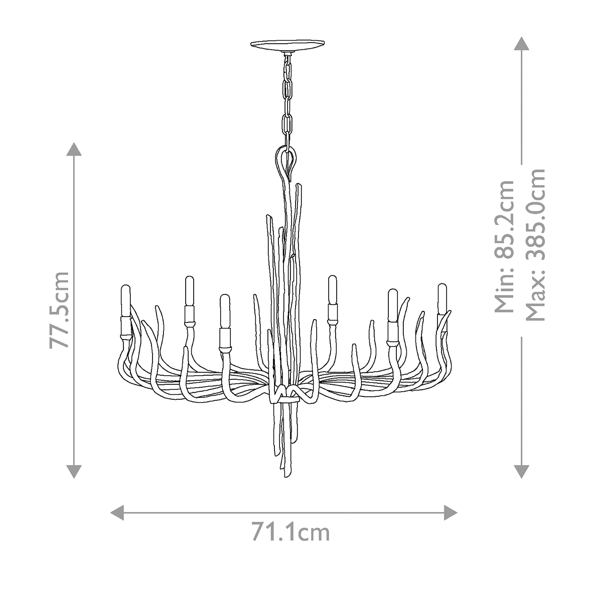 Люстра дизайнерская золотого цвета с 6-ю лампами на изогнутых рожках с текстурной поверхностью Hinkley в Челябинске