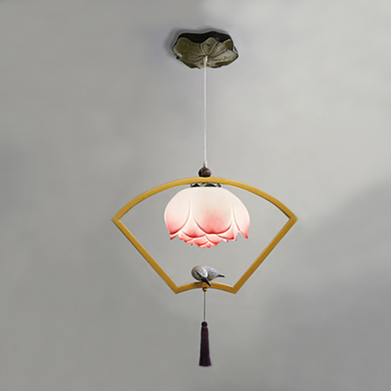 Подвесной светильник Bird with Tassel Fan Латунь Голубой Белый Розовый пастельный Подвесной светильник Bird with Tassel Fan Латунь Голубой Белый Розовый пастельный в Челябинске | Loft Concept