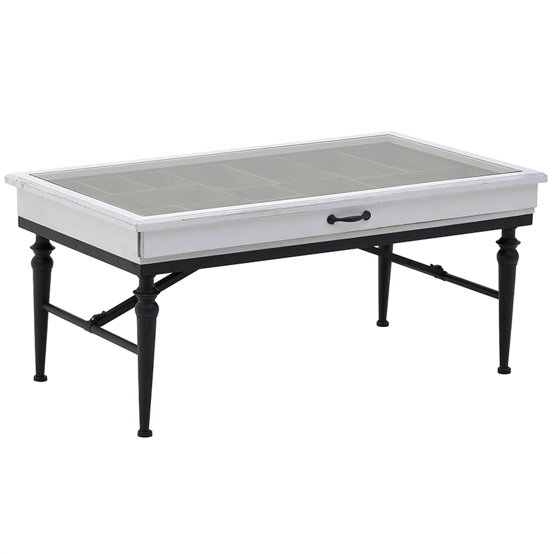 Кофейный стол с выдвижным ящиком Provence Coffee Table with Drawer Белый Черный в Челябинске | Loft Concept 
