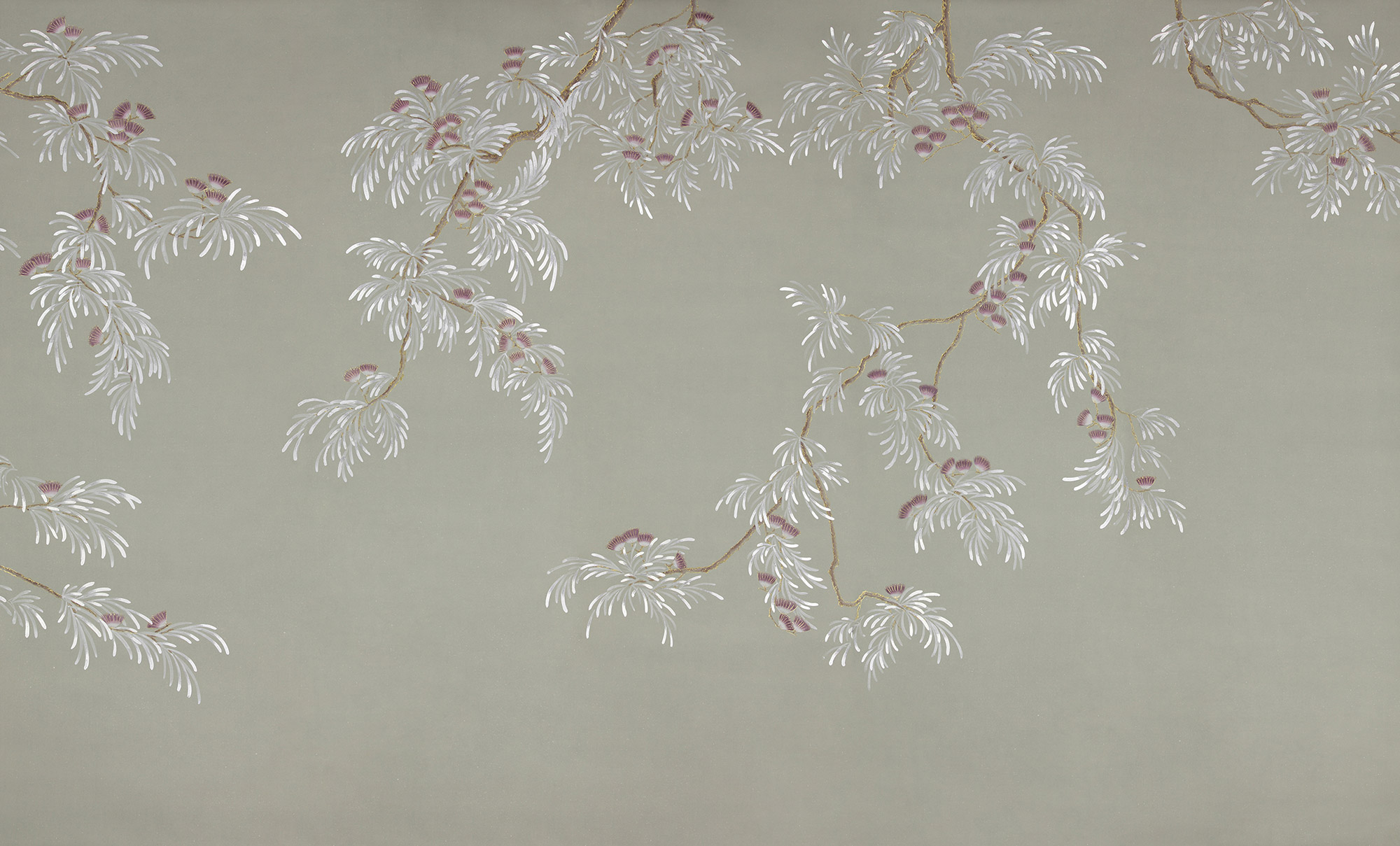 Обои ручная роспись Silk Tree Special Colourway on grey painted Xuan paper Обои ручная роспись Silk Tree Special Colourway on grey painted Xuan paper - постер Loft-Concept в Челябинске