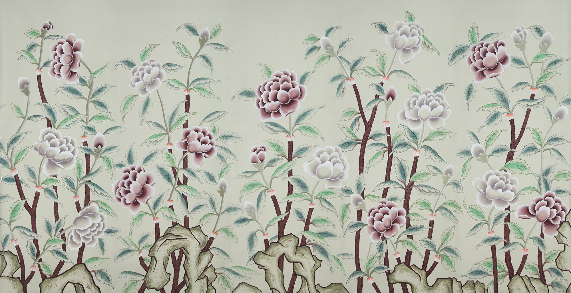 Обои ручная роспись Korean Peony Special Colourway on Icefield dyed silk Обои ручная роспись Korean Peony Special Colourway on Icefield dyed silk - постер Loft-Concept в Челябинске