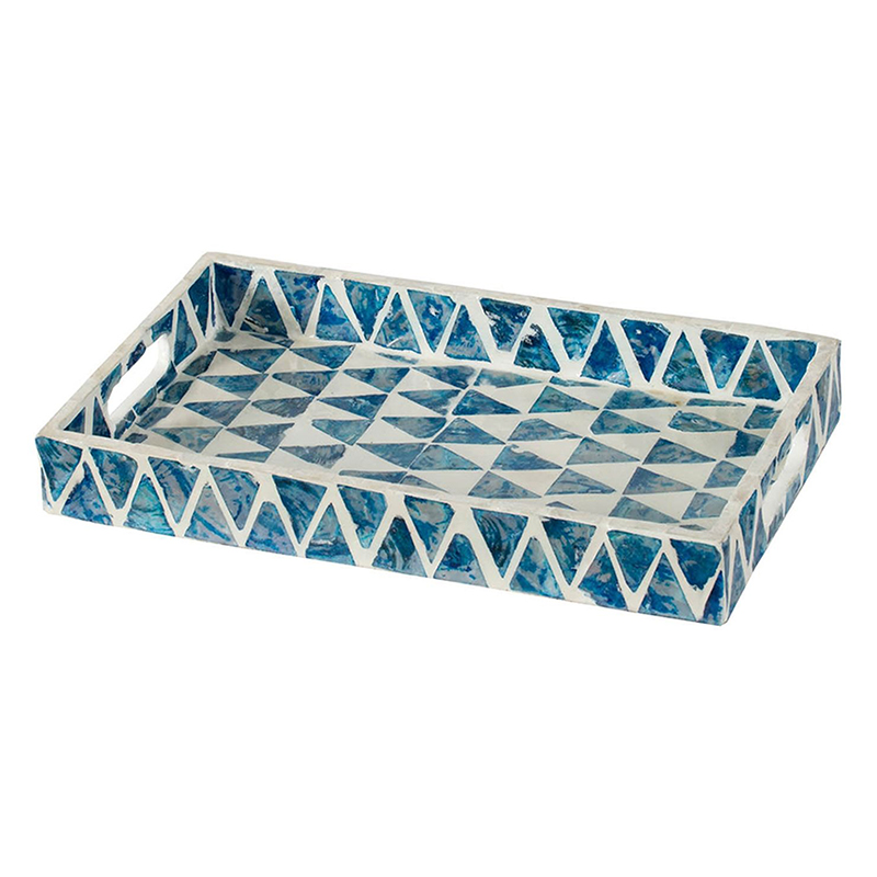 Поднос с инкрустацией Blue Triangle Синий Белый Поднос с инкрустацией Blue Triangle Синий Белый в Челябинске | Loft Concept
