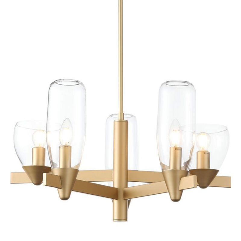 Люстра Houston 5 lamps матовое золото Прозрачное Стекло Люстра Houston 5 lamps матовое золото Прозрачное Стекло в Челябинске | Loft Concept