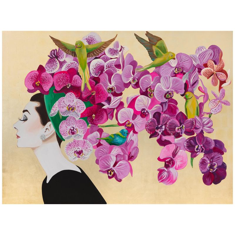 Картина Audrey with Moon Orchids and Green Parrots on Gold Leaf Мульти Картина Audrey with Moon Orchids and Green Parrots on Gold Leaf Мульти в Челябинске | Loft Concept