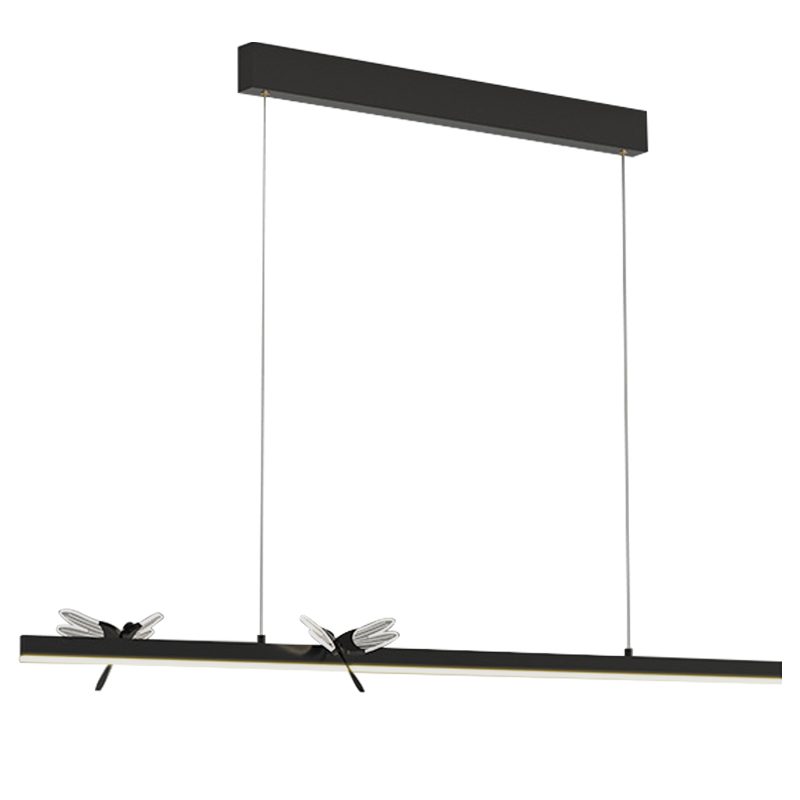 Линейный светильник со стрекозами Dragonfly Linear Chandelier Black Прозрачный Черный Линейный светильник со стрекозами Dragonfly Linear Chandelier Black Прозрачный Черный в Челябинске | Loft Concept