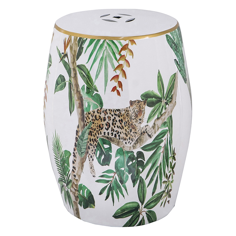 Керамический табурет Tropical Leopard Белый Зеленый Золотой Коричневый Керамический табурет Tropical Leopard Белый Зеленый Золотой Коричневый в Челябинске | Loft Concept