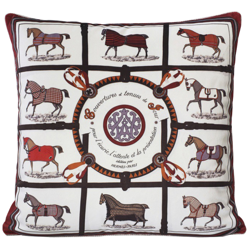 Декоративная подушка Hermes Horse 73 Белый Коричневый Декоративная подушка Hermes Horse 73 Белый Коричневый в Челябинске | Loft Concept