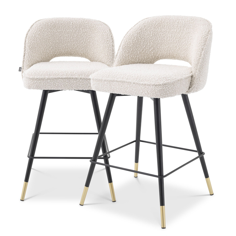 Комплект полубарных стульев Eichholtz Counter Stool Cliff set of 2 Boucle cream Кремовый Черный Латунь Комплект полубарных стульев Eichholtz Counter Stool Cliff set of 2 Boucle cream Кремовый Черный Латунь в Челябинске | Loft Concept