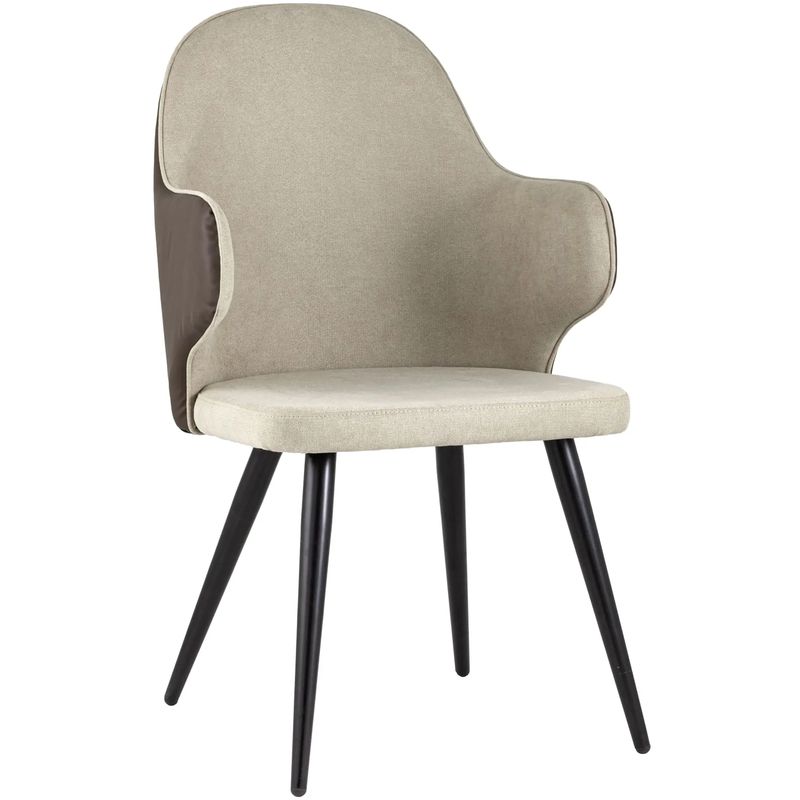 Стул Miruna Fabric and Leather Chair с Подлокотником Бежевый Коричневый Черный в Челябинске | Loft Concept 