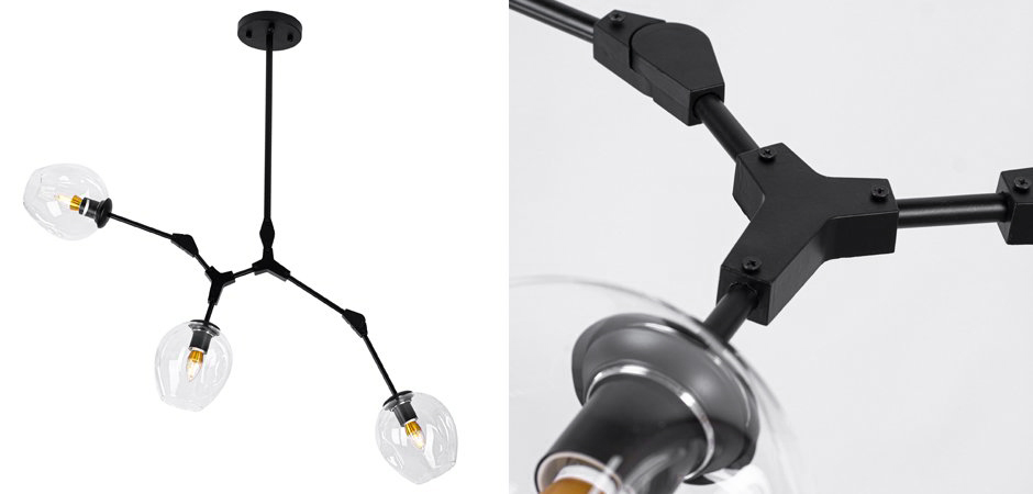 Люстра Сrumpled Glass Bubble Chandelier Black 3 плафона Люстра Сrumpled Glass Bubble Chandelier Black 3 плафона - Loft-Concept в Челябинске