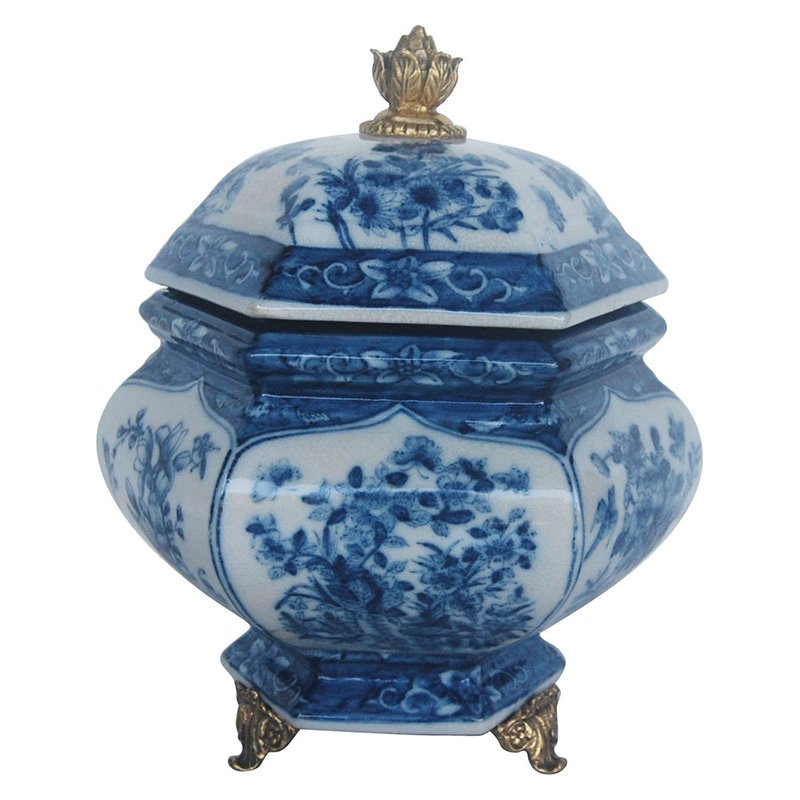 Шкатулка с крышкой с орнаментом Blue Ornament Синий Белый в Челябинске | Loft Concept 