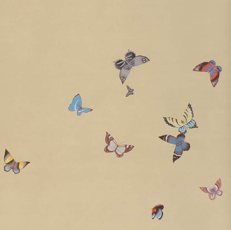 Обои ручная роспись Butterflies Icarus on New Faint Gold metallic silk  в Челябинске | Loft Concept 