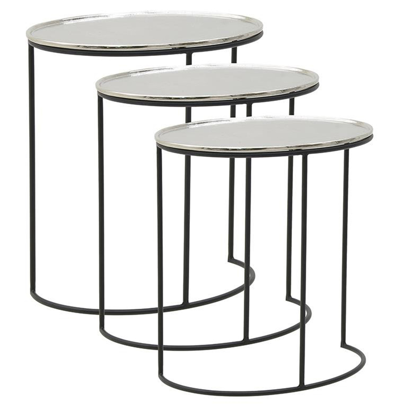 Комплект из 3-х приставных столов Heather Side Tables Черный Серебряный Комплект из 3-х приставных столов Heather Side Tables Черный Серебряный в Челябинске | Loft Concept