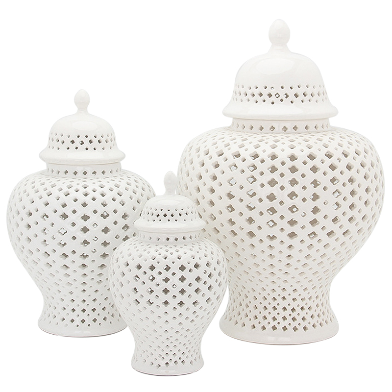 Ваза с крышкой White Ceramic Carving Vase Белый Ваза с крышкой White Ceramic Carving Vase Белый в Челябинске | Loft Concept