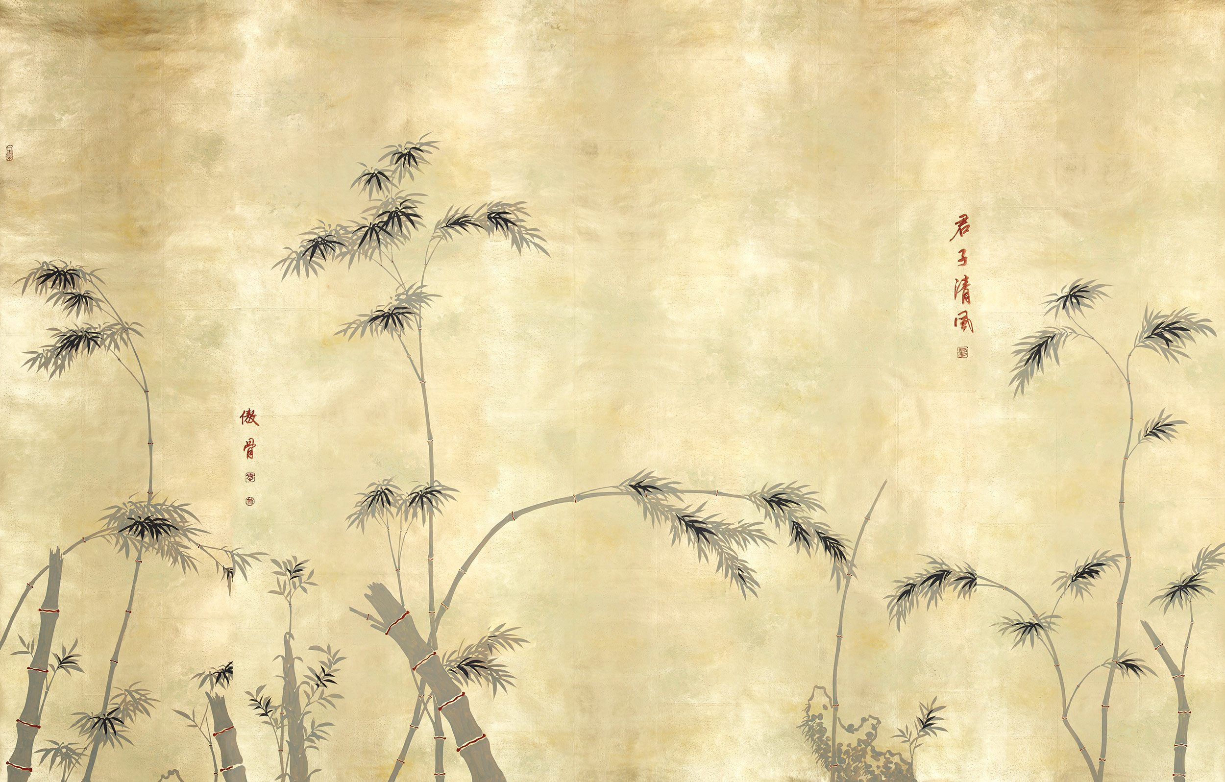 Обои ручная роспись Bamboo Dark Lacquer on Deep Rich Gold gilded tea paper Обои ручная роспись Bamboo Dark Lacquer on Deep Rich Gold gilded tea paper - постер Loft-Concept в Челябинске