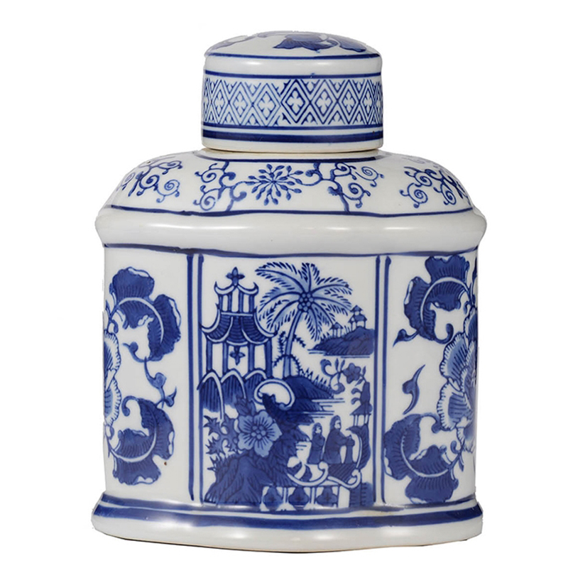 Ваза с крышкой Oriental Pattern Vase Синий Белый Ваза с крышкой Oriental Pattern Vase Синий Белый в Челябинске | Loft Concept
