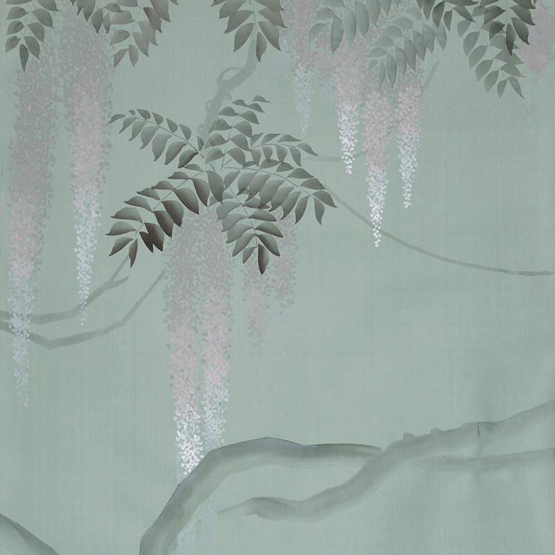Обои в Японском стиле Wisteria Special Colourway on Blue Grey dyed silk Обои в Японском стиле Wisteria Special Colourway on Blue Grey dyed silk в Челябинске | Loft Concept