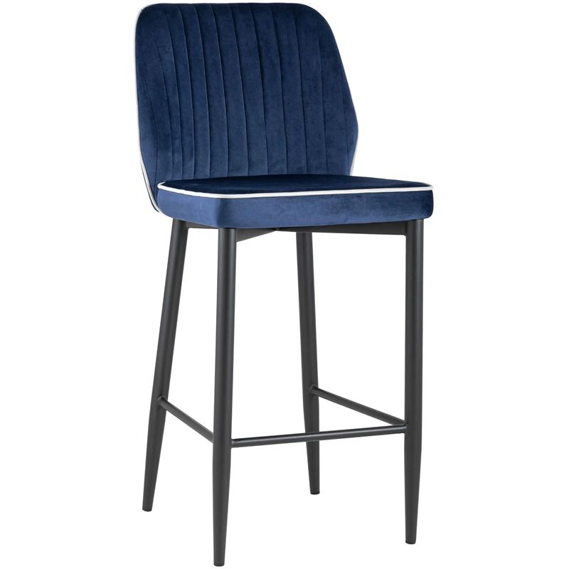Барный Стул Lawrence Chair Синий Велюр Белый кант Синий Белый Черный в Челябинске | Loft Concept 