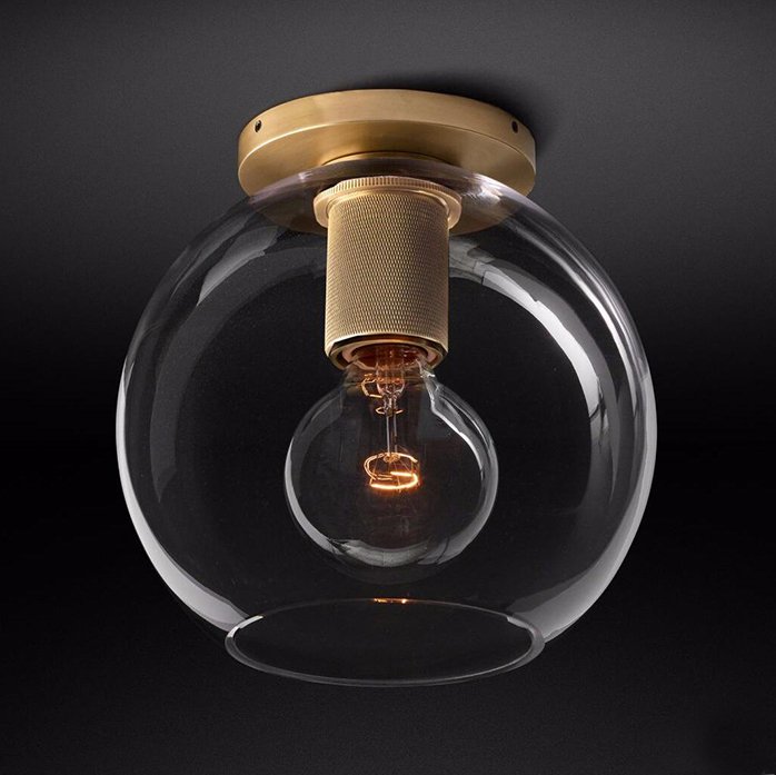 Потолочный светильник RH Utilitaire Globe Shade Flushmount Brass Прозрачное Стекло Латунь Потолочный светильник RH Utilitaire Globe Shade Flushmount Brass Прозрачное Стекло Латунь в Челябинске | Loft Concept