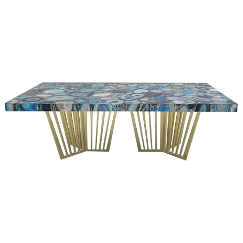 Обеденный стол Agate Design Blue Dining Table Синий Золотой Обеденный стол Agate Design Blue Dining Table Синий Золотой в Челябинске | Loft Concept