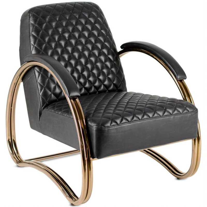 Кресло Hodges Armchair black leather Черный Розовое золото Кресло Hodges Armchair black leather Черный Розовое золото в Челябинске | Loft Concept