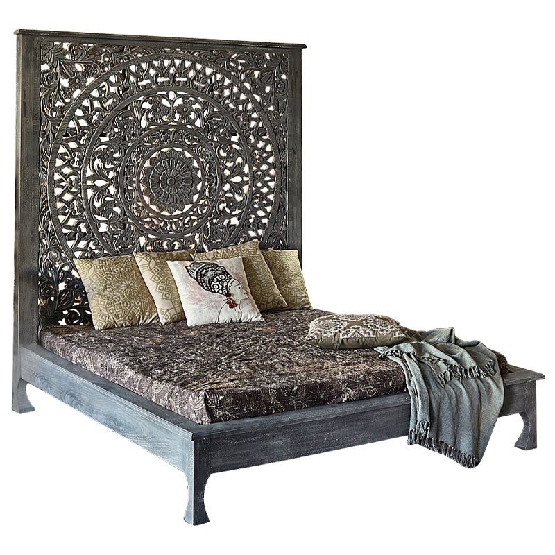 Кровать Indian Antique White Furniture Sarita Bed серый Серый Кровать Indian Antique White Furniture Sarita Bed серый Серый в Челябинске | Loft Concept