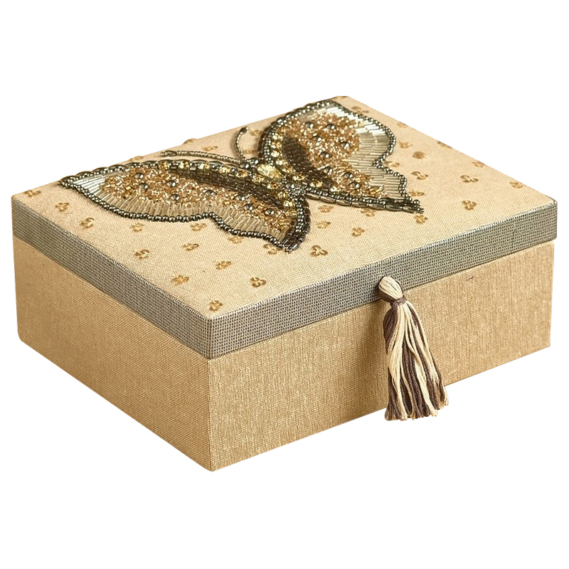 Шкатулка с вышивкой из бисера Butterfly Beads Embroidery Box Бежевый Серебряный Золотой Шкатулка с вышивкой из бисера Butterfly Beads Embroidery Box Бежевый Серебряный Золотой в Челябинске | Loft Concept