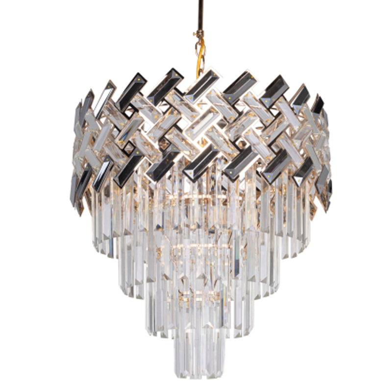 Люстра многоярусная с переплетенными металлическими элементами черного и золотого цвета и прозрачными хрустальными подвесками Empire Chandelier Crystal Золотой Прозрачный Черный в Челябинске | Loft Concept 