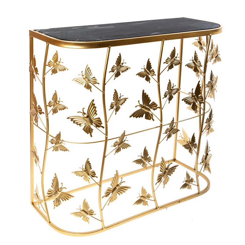 Консоль Gold Butterfly чёрный мрамор Золотой Черный Мрамор Nero в Челябинске | Loft Concept 