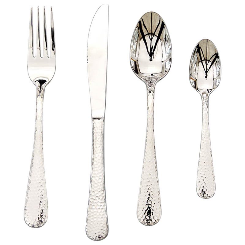 Столовые приборы на 1 персону с чеканным узором на ручке Contemporary Hammered Cutlery Set Серебряный Столовые приборы на 1 персону с чеканным узором на ручке Contemporary Hammered Cutlery Set Серебряный в Челябинске | Loft Concept